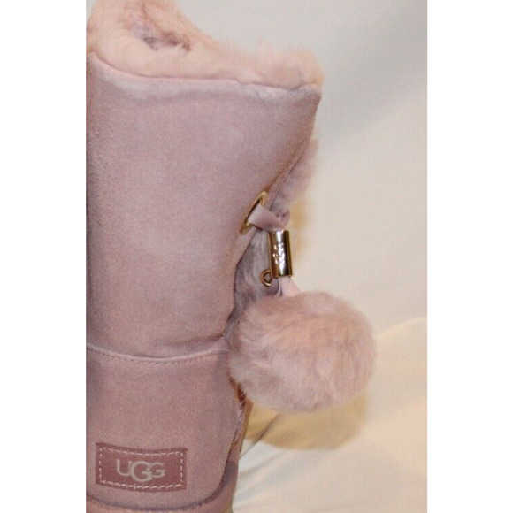 UGG WOMEN'S IRINA STAR CHARM BAILEY POM SUEDE‎ SHEARLING ANKLE BOOTS PINK - Picture 5 of 9